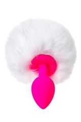 Розовая анальная втулка Sweet bunny с белым пушистым хвостиком - 