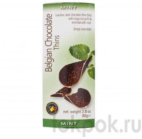 Чипсы Шоколадные с мятой Belgian Chocolate Thins Mint, 80 гр