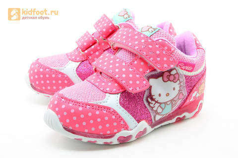 Светящиеся кроссовки для девочек Хелло Китти (Hello Kitty) на липучках, цвет розовый, мигает картинка сбоку. Изображение 6 из 15.