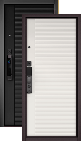 Дверь входная Мастино (Бульдорс) Сити Смарт (электронный замок), 2 замка, 1,4 мм металл, (черный матовый+белый софт)
