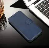 Чехол книжка для Xiaomi Redmi Note 9 кожаный синий с магнитной застежкой / flip чехол с функцией подставки / отделением для пластиковых карт и денег
