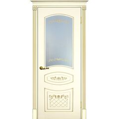 Купить Межкомнатная дверь эмаль Смальта 05 слоновая кость Ral 1013 патина золото остеклённая