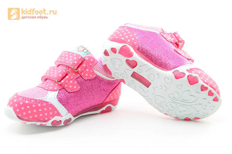 Светящиеся кроссовки для девочек Хелло Китти (Hello Kitty) на липучках, цвет розовый, мигает картинка сбоку. Изображение 9 из 15.
