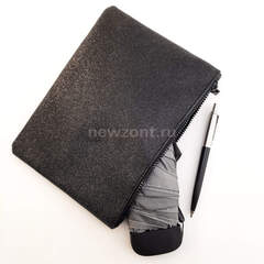 Плоский легкий мини зонтик ArtRain серый графит с черной ручкой