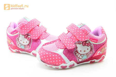 Светящиеся кроссовки для девочек Хелло Китти (Hello Kitty) на липучках, цвет розовый, мигает картинка сбоку. Изображение 10 из 15.