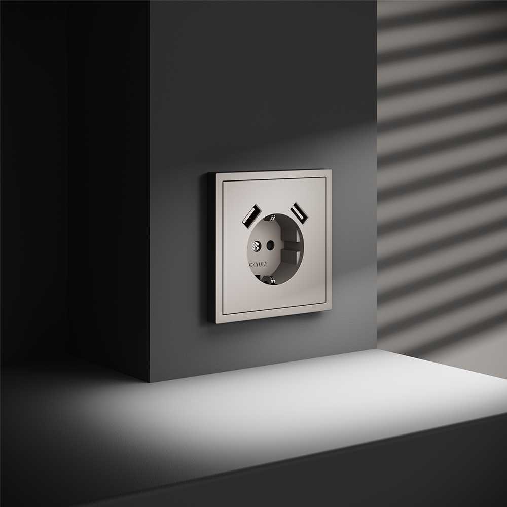 Розетка встраиваемая Voltum S70 с заземлением и защитными шторками, 16А, с USB, A+A, (кашемир) VLS040403