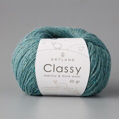 Classy, пряжа с люрексом и пайетками, шелк-5%, мериносовая шерсть-20%, нейлон-30%, норка-45%, 50 гр, 240 м, зелёная бирюза