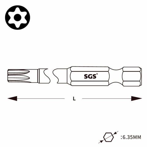 Бита T 6H х65мм TORX TR (с отверстием) S2 1шт SGS 6365-TT6