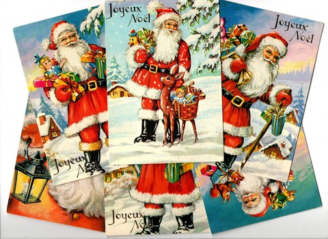 Подборка винтажных Новогодних поздравительных открыток — 6 штук — Франция 1980-е годы — чистые, без повторов