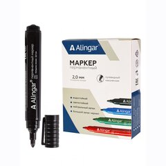 
          Маркер перманентный, Alingar, черный, пулевидный, 2 мм, 12 шт/уп