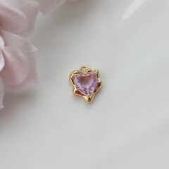 УЦЕНКА!!! Подвеска Сердце с фианитом 13*11 мм, сиреневый, позолота, У057