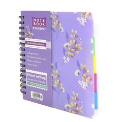 Тетрадь 120л., А5, клетка, Alingar "Flowers", гребень, пластиковая обложка, цветные пластиковые разделители, ассорти 4 цвета