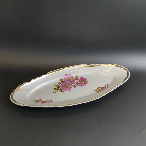 Селёдочница фарфоровая Дулево ФЗ, цветы, золочение, винтаж времен СССР 1968-1991 гг