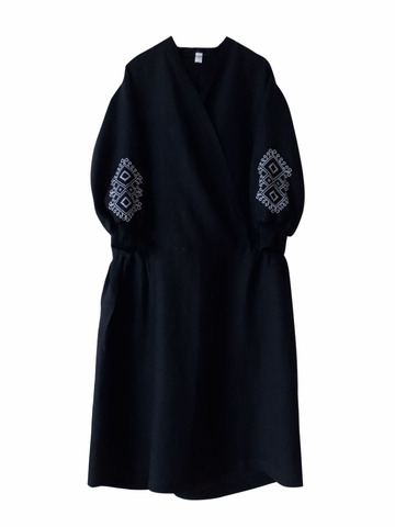 Вероника. Льняное черное платье миди PL-421104