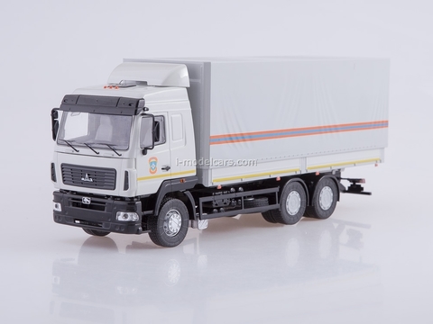 MAZ-6312 flatbed truck with awning MChS white 1:43 Start Scale Models (SSM)