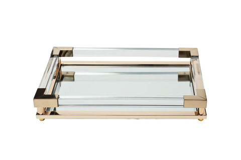 Поднос декоративный 40х30х5см Garda Decor золотой с зеркальным основанием