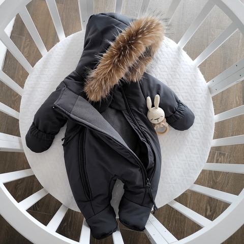 Комбинезон детский, зимний, от 3-6 мес, серый