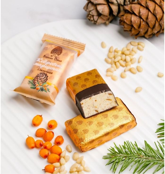 Конфеты Марципан кедровый с облепихой батончик Сибирский Кедр 40 г