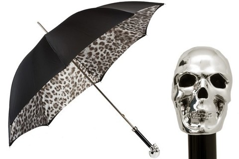 Зонт-трость Pasotti - Black and White Animalier Umbrella with Silver Skull Handle, Италия.