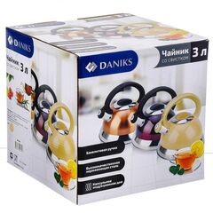 Чайник нерж, 3 л, свист, ручк с силик покр, Daniks, беж, M-014