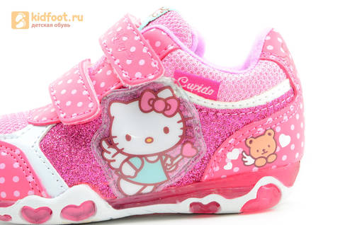 Светящиеся кроссовки для девочек Хелло Китти (Hello Kitty) на липучках, цвет розовый, мигает картинка сбоку. Изображение 12 из 15.