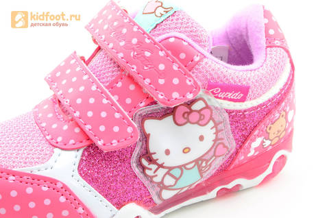 Светящиеся кроссовки для девочек Хелло Китти (Hello Kitty) на липучках, цвет розовый, мигает картинка сбоку. Изображение 13 из 15.