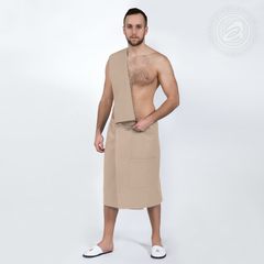 Набор для бани и сауны мужской бежевый вафельное полотно фото 3