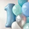 Воздушный шар (40''/102 см) Цифра, 1, Голубой, 1 шт.