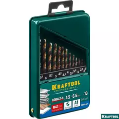 KRAFTOOL COBALT-8, 13 шт, (1.5-6.5 мм), сталь М42, HSS-Co(8%), набор сверл по металлу (29656-H13)