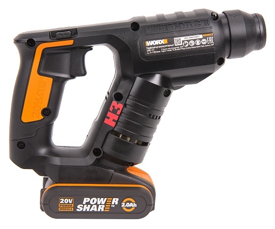 Перфоратор аккумуляторный WORX WX394.3, 20В 2Ач х1, ЗУ 2A, кейс