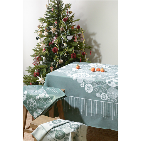 Скатерть 180x260 Tkano New Year Essential Ледяные узоры зеленая