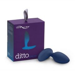 Синяя анальная пробка для ношения Ditto с вибрацией и пультом ДУ - 8,8 см. - 