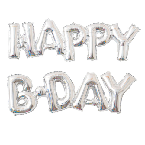 К Надпись, Happy B-Day, Silver (Серебро), 59 см Х 90 см