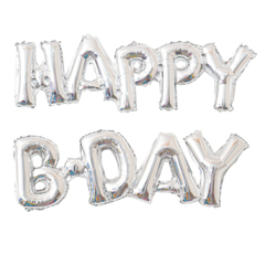 К Надпись, Happy B-Day, Silver (Серебро), 59 см Х 90 см