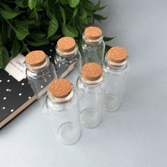 Баночки - бутылочки с пробковой крышкой, стеклянные, прозрачные 40 мл, 8*3*3 см, набор 6 штук.