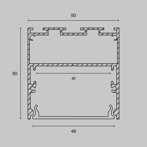 Алюминиевый профиль Maytoni накладной-подвесной 50×50 (Серебро, 2 м), ALM-5050-S-2M