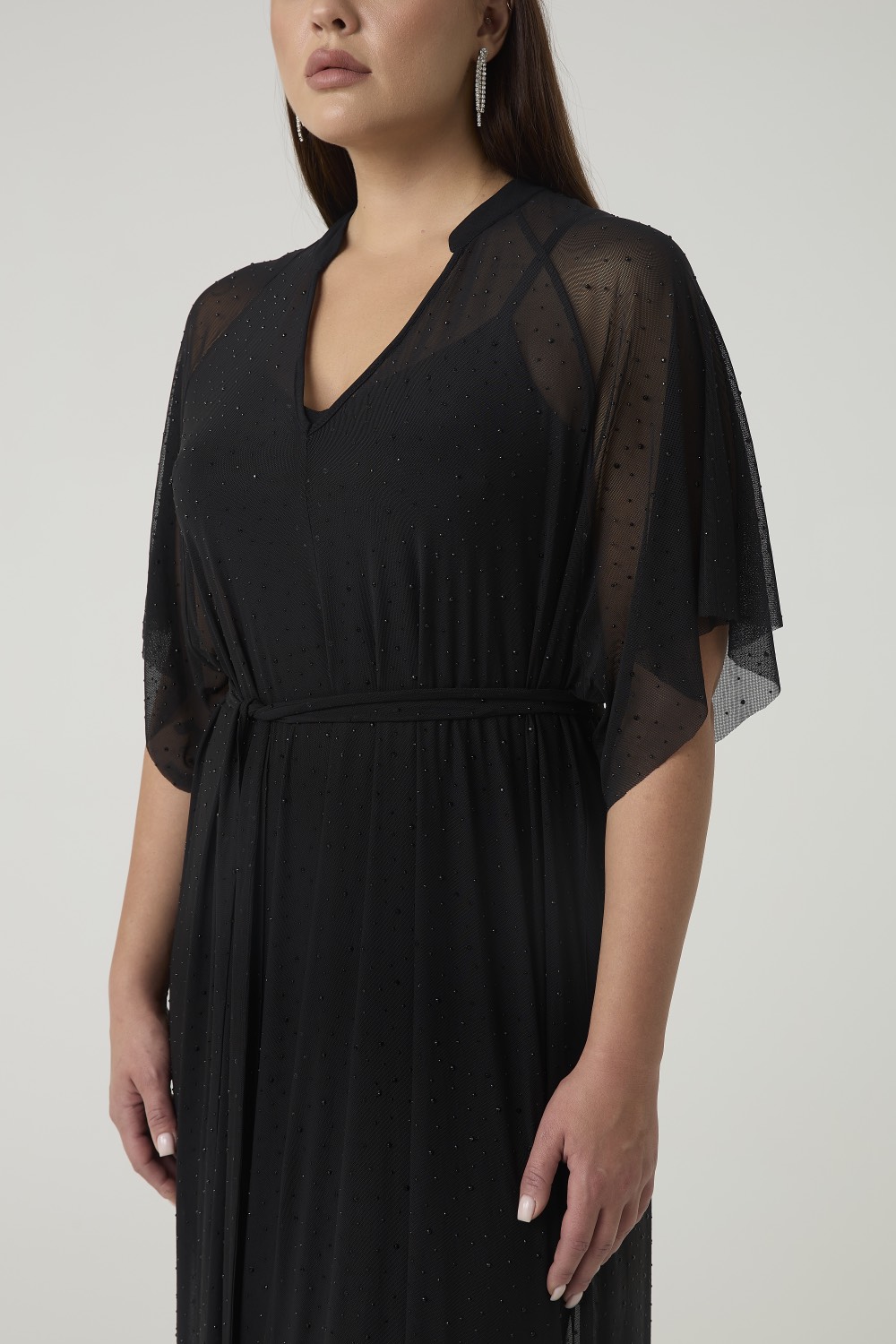 Платье-туника из сетки со стразами, черный