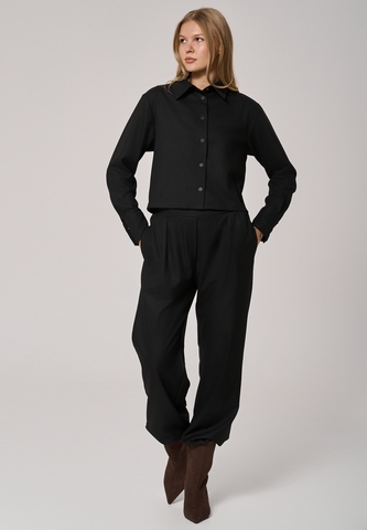 Брюки с поясом на резинке черные