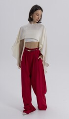 Брюки палаццо с двойным ремнем красные