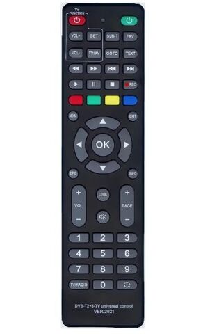 Универсальный пульт для цифровых приставок HUAYU DVB-T2+3-TV VER.2021 c обучаемыми кнопками для управления телевизором.