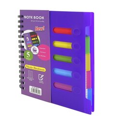 Тетрадь 120л., А5, клетка, Alingar "Colledge ruled", гребень, пластиковая обложка с информ окнами, цветные пластиковые разделители, ассорти 4 цвета