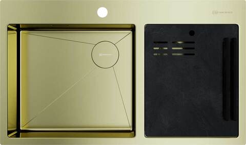 Omoikiri Akisame 86-2-LG Side нерж. сталь/золото