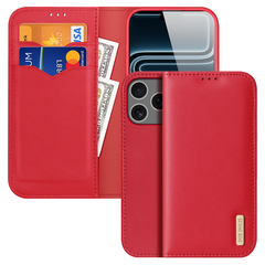 Чехол книжка из натуральной кожи красного цвета для iPhone 17 Pro, серия Hivo Series Case (защита RFID) от Dux Ducis