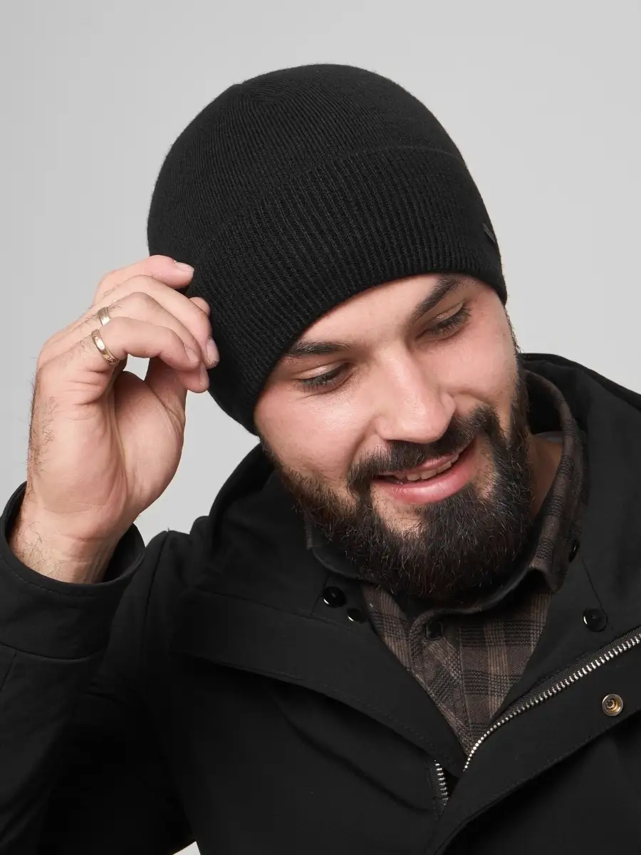 Шапка мужская зимняя шерстяная вязаная с отворотом