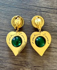 Серьги клипсы из латуни YSL с подвеской сердце в винтажном стиле