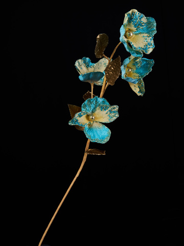 Веточка с цветами виолы 20х71см ChristmasDeLuxe бирюзовая