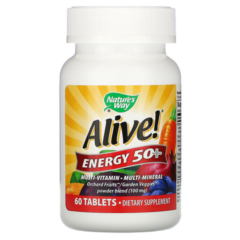 Nature's Way, Alive! Energy 50+, комплекс витаминов и микроэлементов для взрослых старше 50 лет, 60 таблеток
