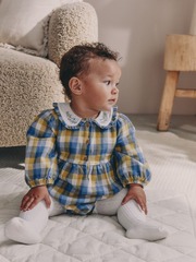 Платье-песочник и колготки в комплекте для девочки Next AN7-957, Синний, Желтый