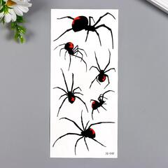 Татуировка переводная, Пауки, Черный/Красный, 9,5*21 см
