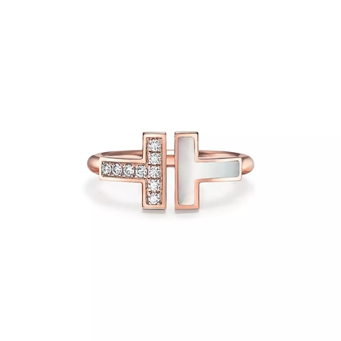 Кольцо из розового золота 18k с перламутром и бриллиантами, Tiffany 💠 T wire- В наличии